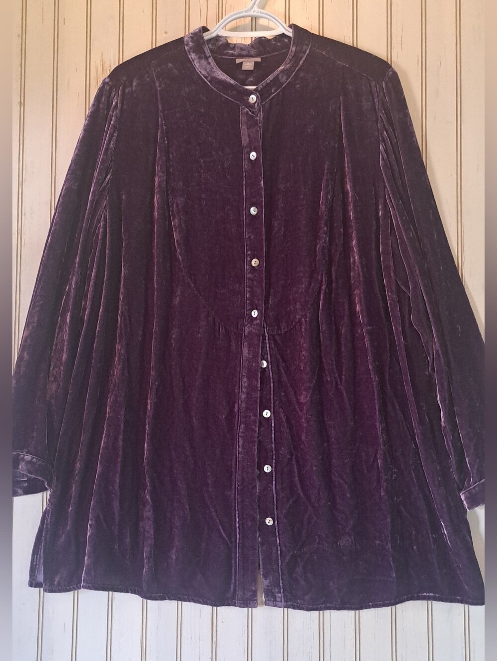 Beautiful J. Jill Velvet Purple Soft Button Front Tunic Blouse LONG SLEEVE 1X